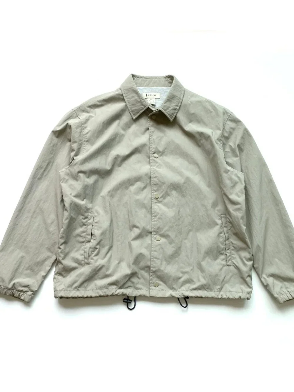 J.Crew Nylon Snap Front Coaches Jacket Jersey Lined Tan Khaki Large